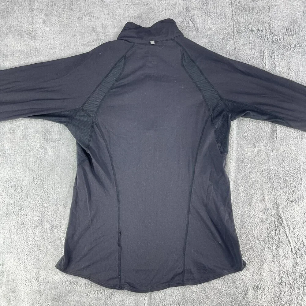 Nike Dri-Fit Top Women's Medium Black Nylon‎ Stretch Logo Raglan Sleeve 1/2 Zip